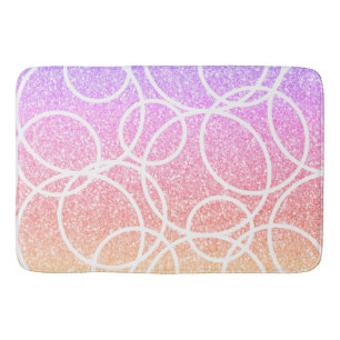 Geometric White Circles Rainbow Glitter Abstract Bath Mat