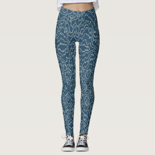 Geometric White Curvy lines on Blue Leggings