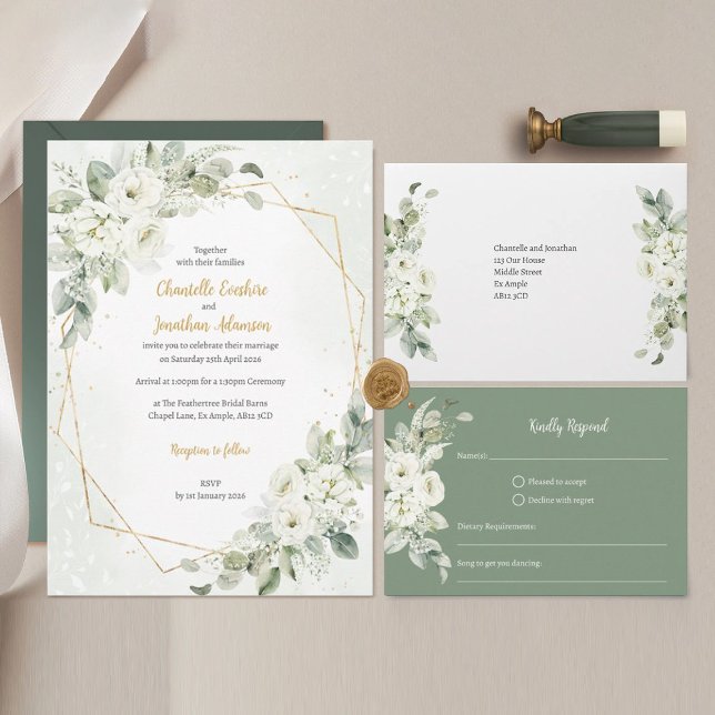 Geometric White Floral Sage Invitation (Creator Uploaded)