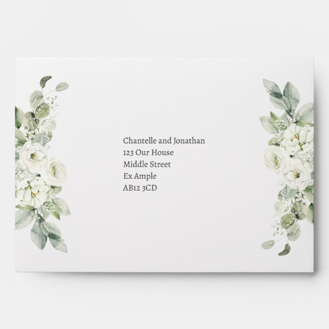 Geometric White Floral Sage Wedding Envelopes (Front)