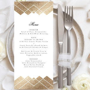 Geometric White Gold Gatsby Deco Wedding Menu