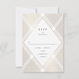 Geometric White Gold Gatsby Wedding RSVP Card