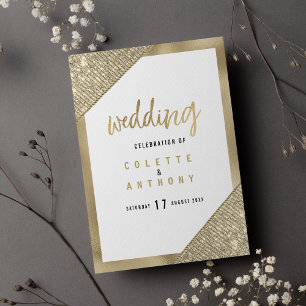 Geometric white gold glitter glam Wedding Program Programme