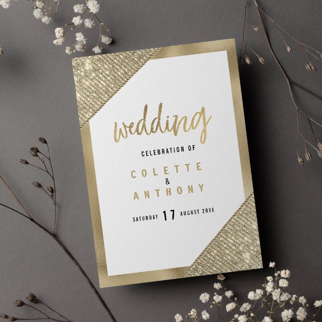 Geometric white gold glitter glam Wedding Program Programme (Geometric white gold glitter glam Wedding Program)