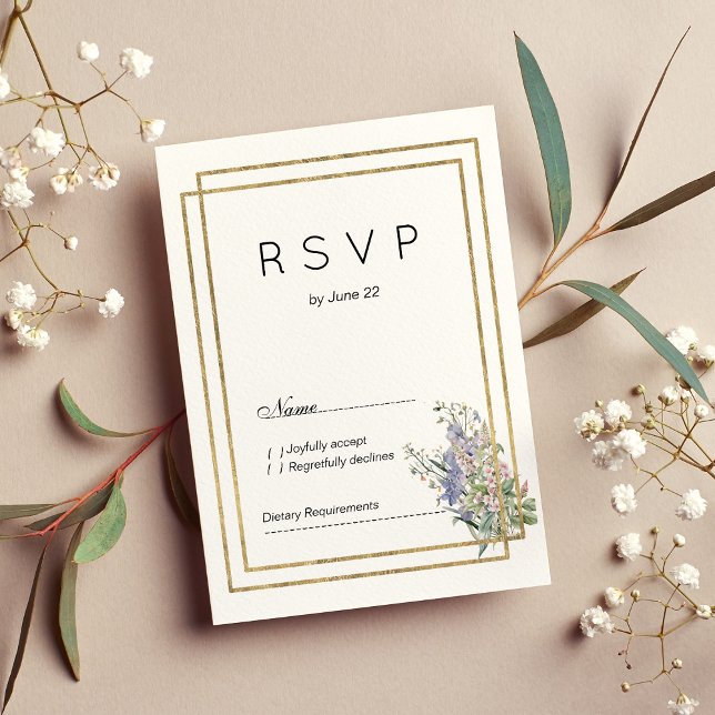 Geometric white gold lavender pink floral RSVP Invitation (Geometric white gold lavender pink floral RSVP)