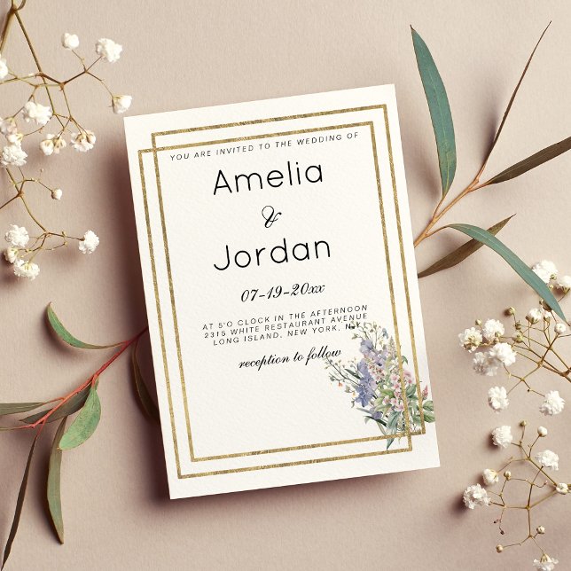 Geometric white gold lavender pink floral Wedding Invitation (Geometric white gold lavender pink floral Wedding )