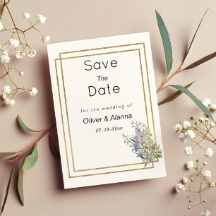 Geometric white gold pink floral Save The Date Invitation