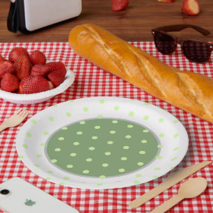 Geometric White Green Polka Dots Paper Plate