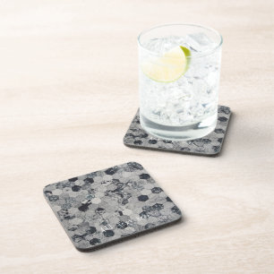 Geometric White, Grey and Black Hexagon Pattern Coaster