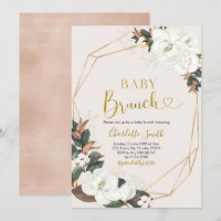 Geometric White Magnolia Baby Brunch Invitation