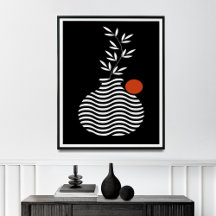 Geometric White Pot and Flower, Mid Century 