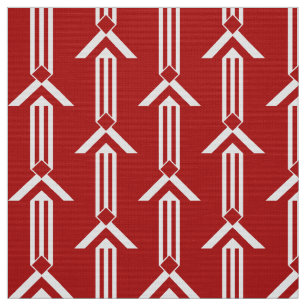 Geometric White Stripes and Chevrons on Red Fabric