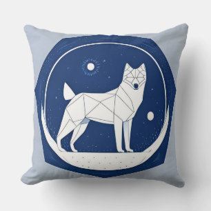 Geometric White Wolf Silhouette Cushion