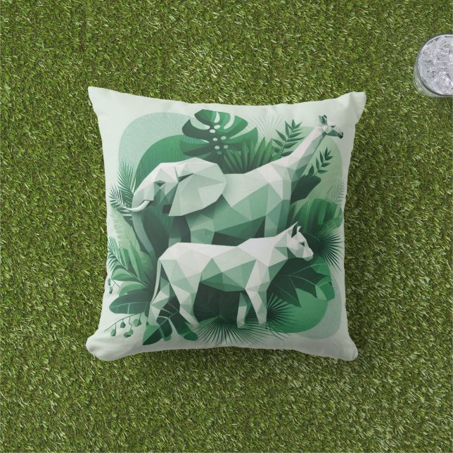 Geometric Wildlife Throw Pillow – Nature Meets Mod (Grass)