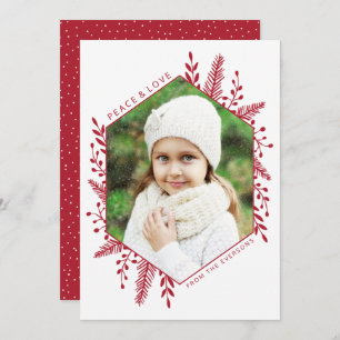 Geometric Winter Foliage Christmas Photo Red Holiday Card
