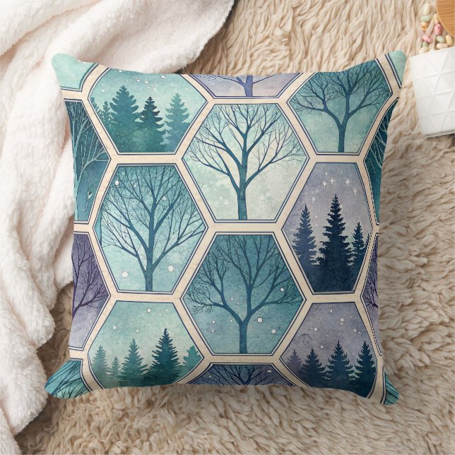 Geometric Winter Forest – Trees in Hexagon Cushion (Blanket)