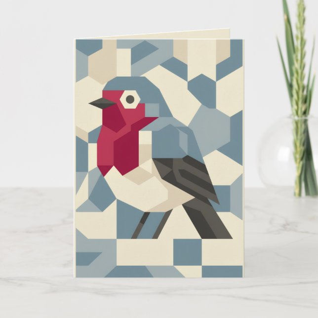 Geometric Winter | Red Robin Blank Art Holiday Card (Front)
