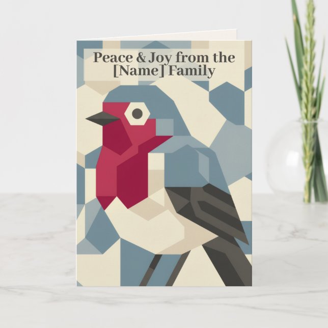 Geometric Winter | Red Robin Personalised Classic Holiday Card (Front)