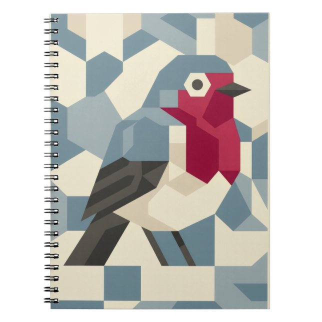 Geometric Winter | Red Robin Spiral Notebook (Front)