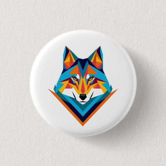 Geometric wolf 3 cm round badge (Front)