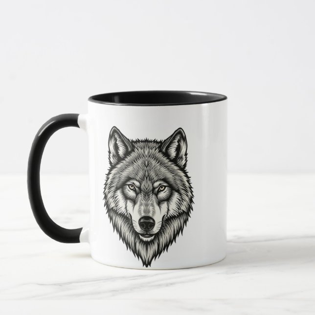 ​Geometric Wolf Art Ceramic Mug (Left)