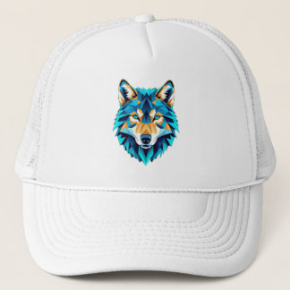 Geometric Wolf Head – Neon Blue Low Poly Animal Ar Trucker Hat