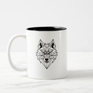 Geometric Wolf Head Sharp Line Design Two-Tone Coffee Mug