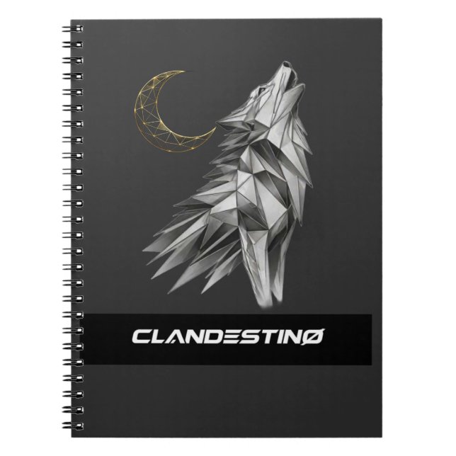 Geometric Wolf Moon Notebook – Black Gold Luxury J (Front)
