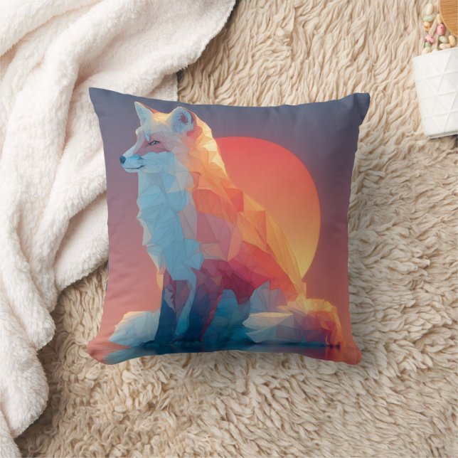 Geometric Wolf Silhouette |Modern Polygon Wildlife Cushion (Blanket)