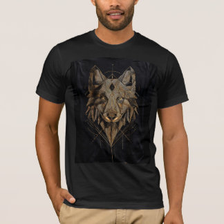 Geometric Wolf Tribal T-Shirt Black