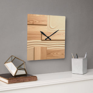 Geometric Wood On Sand Design Square Wall Clock