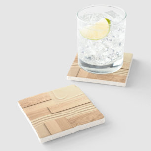 Geometric Wood On Sand Design Stone Coaster