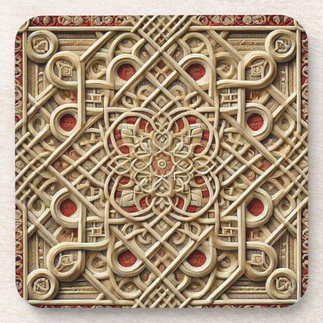 Geometric Wooden Panel With Complex Decoration Coaster (Front)