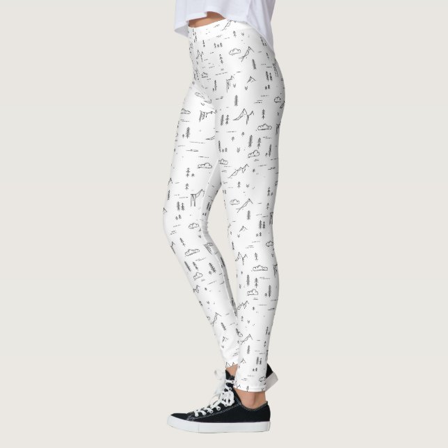 Geometric Woodland Lines Landscape Pattern Leggings (Left)