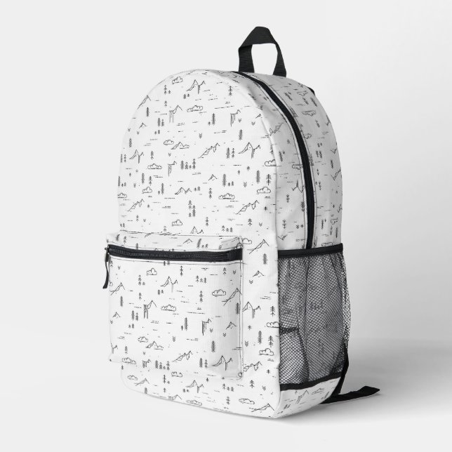 Geometric Woodland Lines Landscape Pattern Printed Backpack (Back Corner Right)