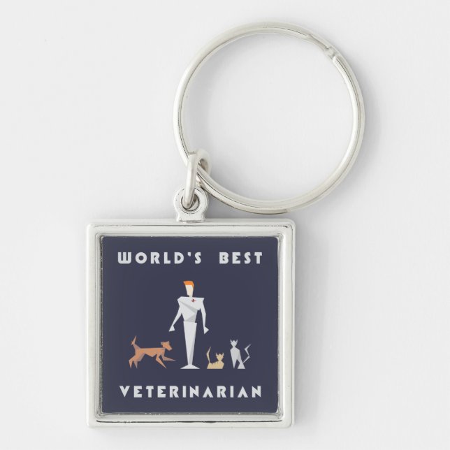 Geometric World's Best Veterinarian Key Ring (Front)