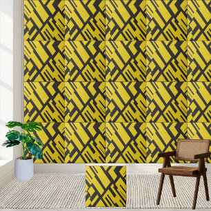 Geometric Yellow and Black Abstract Pattern Tile