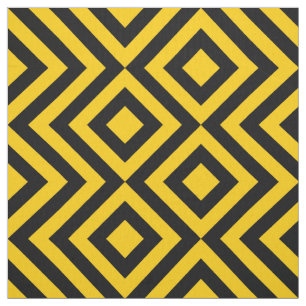 Geometric Yellow and Black  Zigzags and Diamonds Fabric