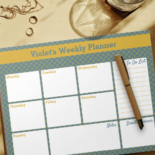 Geometric Yellow & Blue Custom Weekly Planner Notepad