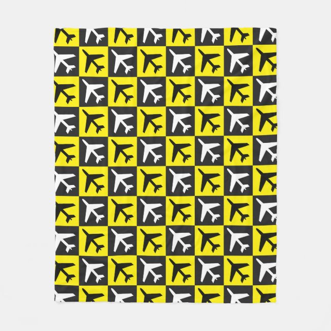 Geometric Yellow Flying Jets Aeroplane Fleece Blanket (Front)