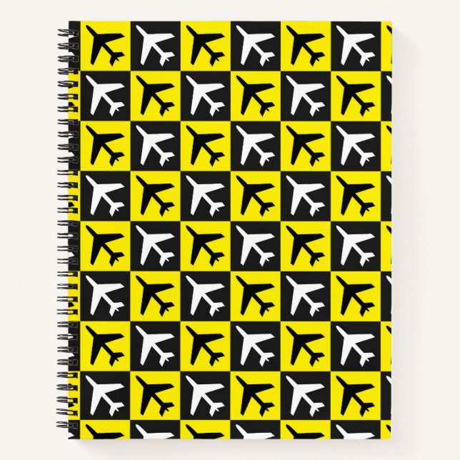 Geometric Yellow Flying Jets Aeroplane Notebook (Front)