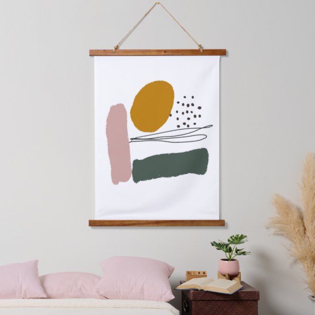 Geometrical abstract minimal modern pastel hanging tapestry (Bedroom)