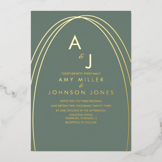 Geometrical Arch Border Wedding Pressed  Sage (Front)