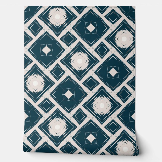 Geometrical Black And Cream Modern Tile Pattern Wallpaper (Unrolling)