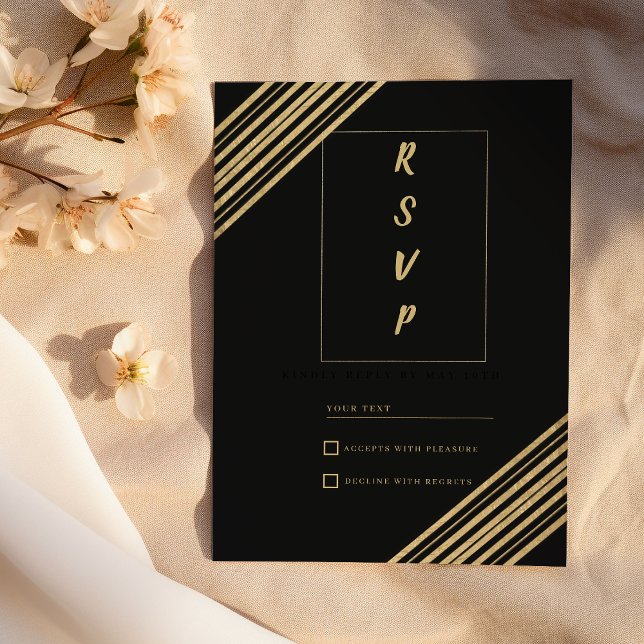 Geometrical black gold typography RSVP Invitation (Geometrical black gold typography RSVP)