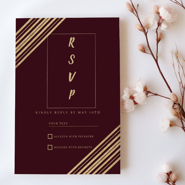 Geometrical burgundy gold typo RSVP  Invitation (Geometrical burgundy gold typo RSVP )