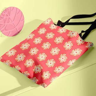 Geometrical Circular Blooming Flame Pattern Tote Bag