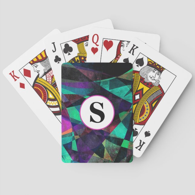 Geometrical, Colourful, Abstract Art w/ Monogram Playing Cards (Back)