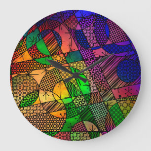 Geometrical Colourful, Abstract with Retro Pattern Large Clock