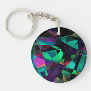 Geometrical, Colourful, Grungy Abstract Art Key Ring